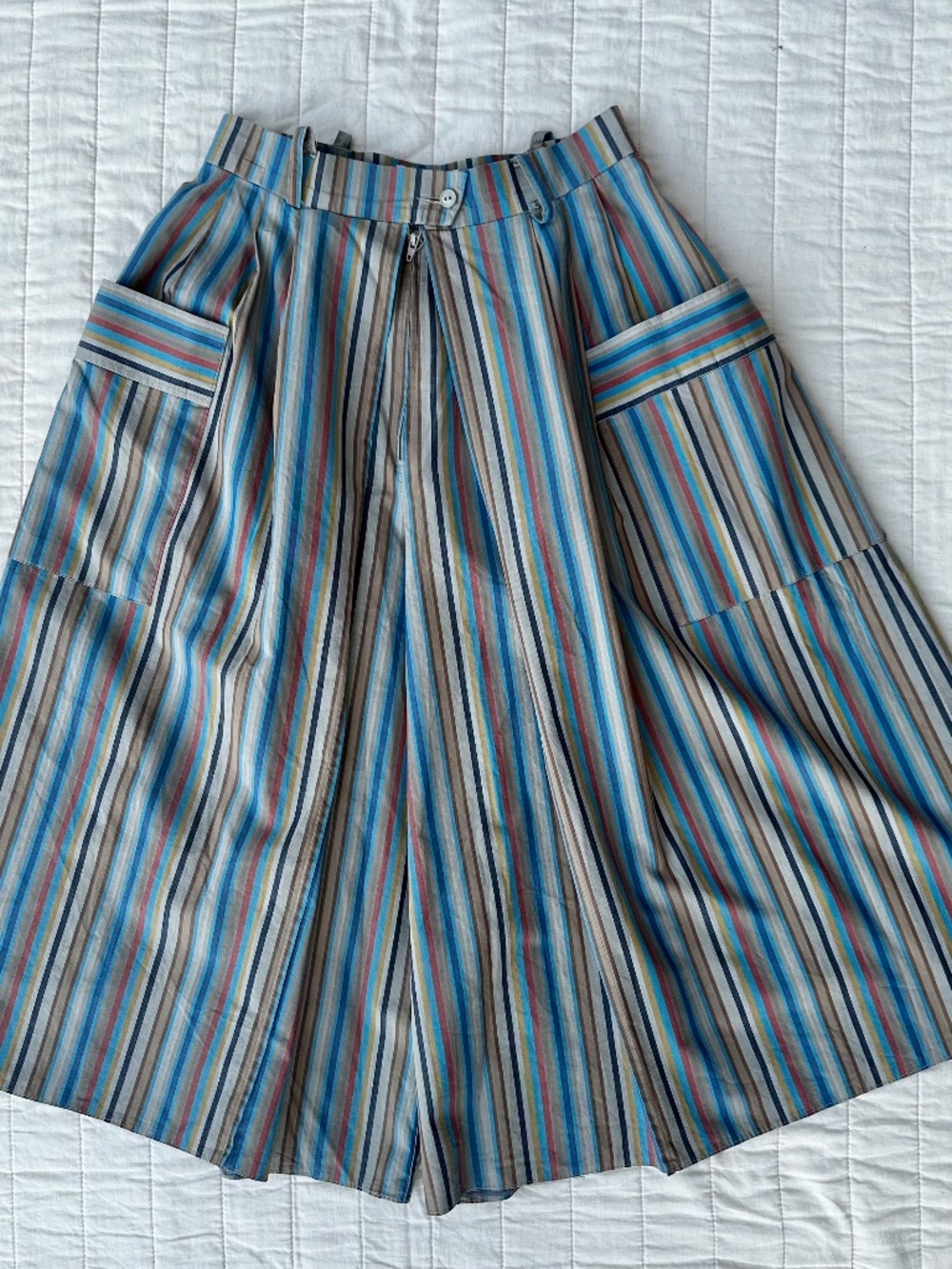 Mode Weiss Wide Leg Culottes | Colorful Stripes | 100% Cotton | High Waist